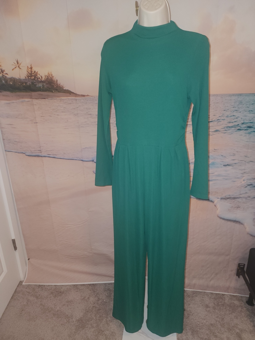 Pretty Garden Women’s Emerald Green Long Sleeve Jumpsuit With Pockets - Picture 1 of 15